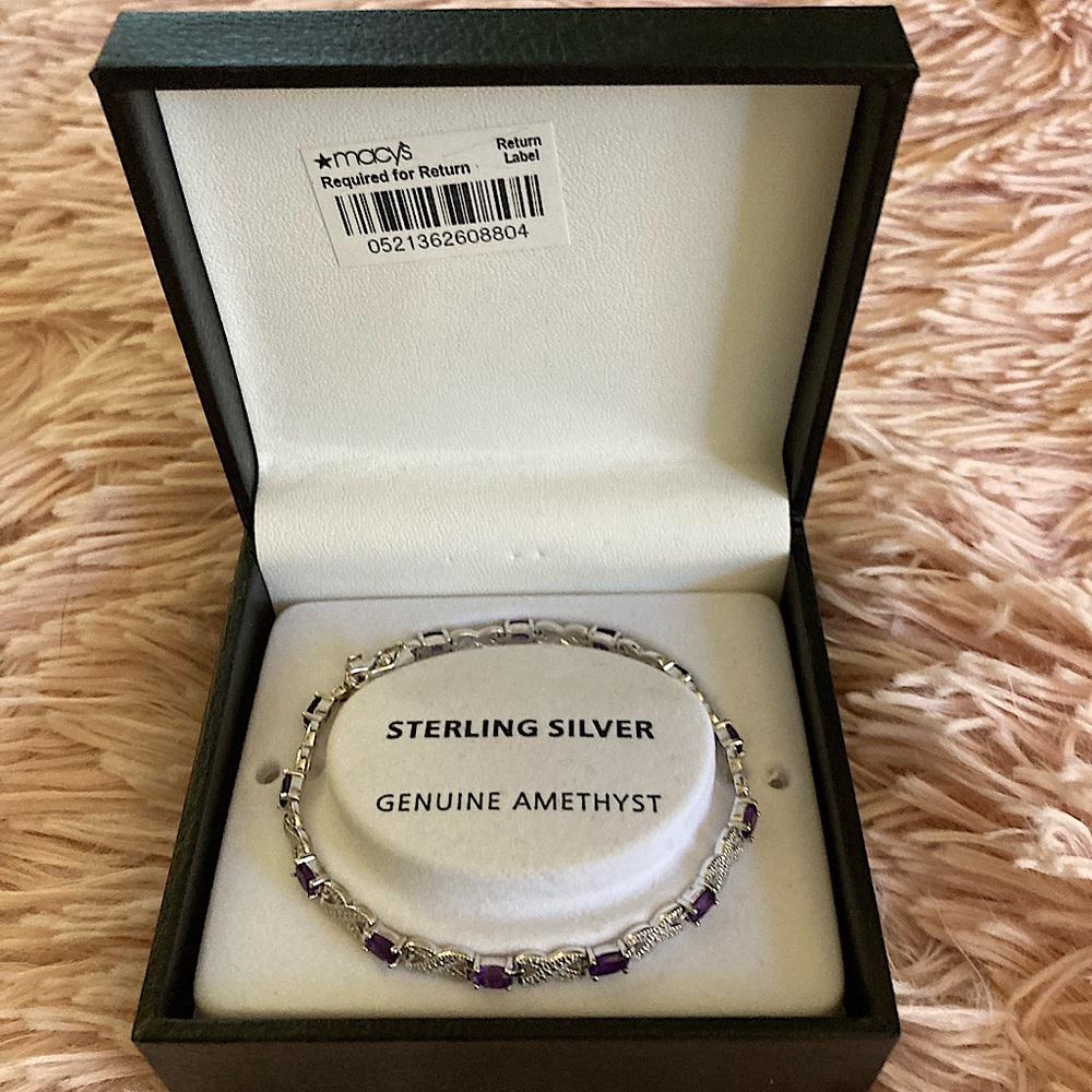Genuine Amethyst Sterling Silver Bracelet